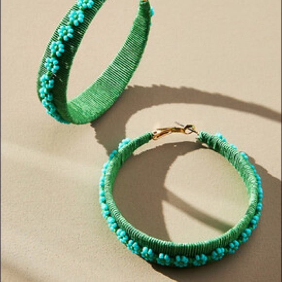 Anthropologie Jewelry - New Anthropologie Suzanna Dai Flower Hoop Earrings Green